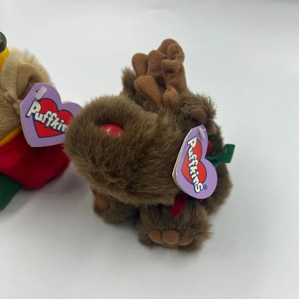 Vintage SWIBCO Puffkins Elvin Elf and Rudy Reindeer Christmas Plush Lot of 2 NWT